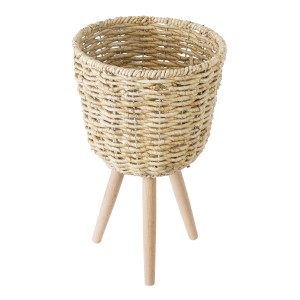Τεχνητός Κήπος LIMNOS  Διακοσμητικό Πλεκτό Καλάθι - Κασπώ Γλάστρα -  Μπεζ Φ26cm x Υ42cm