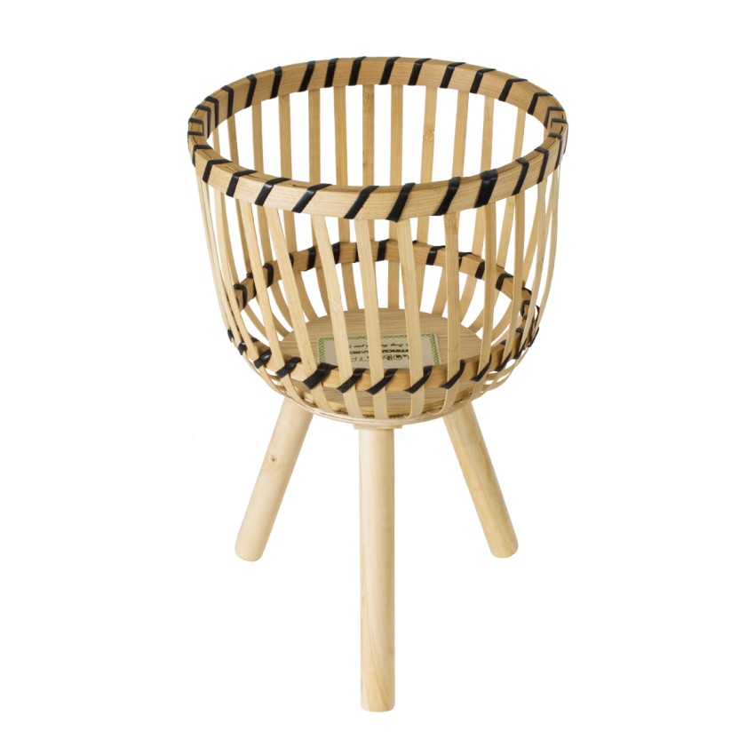 Τεχνητός Κήπος FOLEGANDROS  Διακοσμητικό Πλεκτό Καλάθι - Κασπώ Γλάστρα -  Μπεζ με Καφέ Φ25cm x Υ37cm