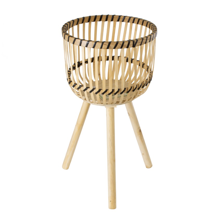 Τεχνητός Κήπος FOLEGANDROS  Διακοσμητικό Πλεκτό Καλάθι - Κασπώ Γλάστρα -  Μπεζ με Καφέ Φ32cm x Υ59cm