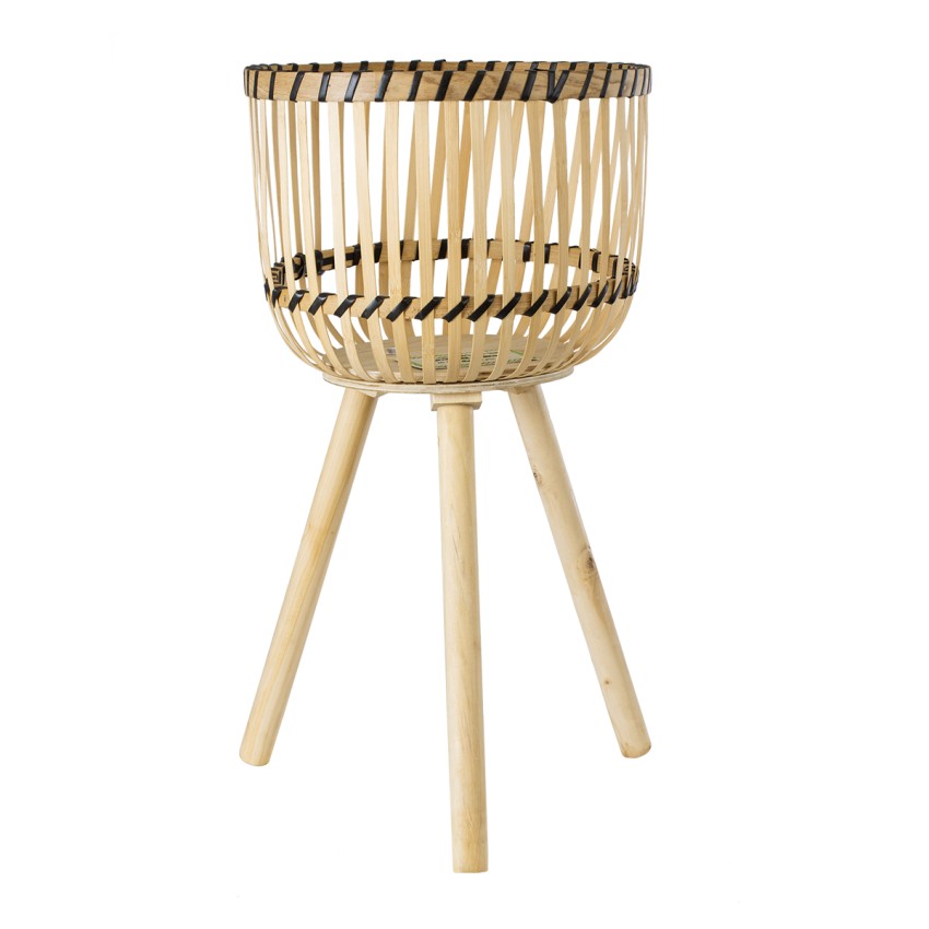 Τεχνητός Κήπος FOLEGANDROS  Διακοσμητικό Πλεκτό Καλάθι - Κασπώ Γλάστρα -  Μπεζ με Καφέ Φ32cm x Υ59cm