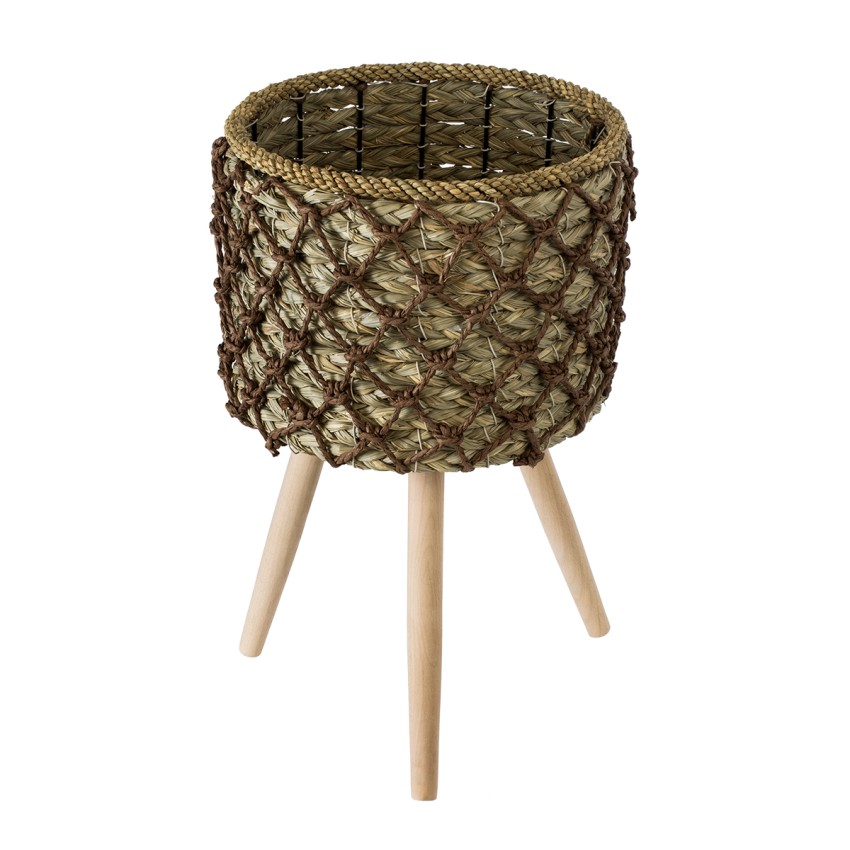 Τεχνητός Κήπος SAMOS  Διακοσμητικό Πλεκτό Καλάθι - Κασπώ Γλάστρα -  Μπεζ με Καφέ Φ27cm x Υ45cm