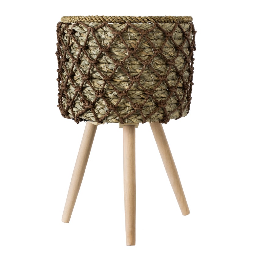 Τεχνητός Κήπος SAMOS  Διακοσμητικό Πλεκτό Καλάθι - Κασπώ Γλάστρα -  Μπεζ με Καφέ Φ27cm x Υ45cm