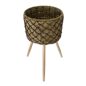 Τεχνητός Κήπος SAMOS  Διακοσμητικό Πλεκτό Καλάθι - Κασπώ Γλάστρα -  Μπεζ με Καφέ Φ32cm x Υ58cm