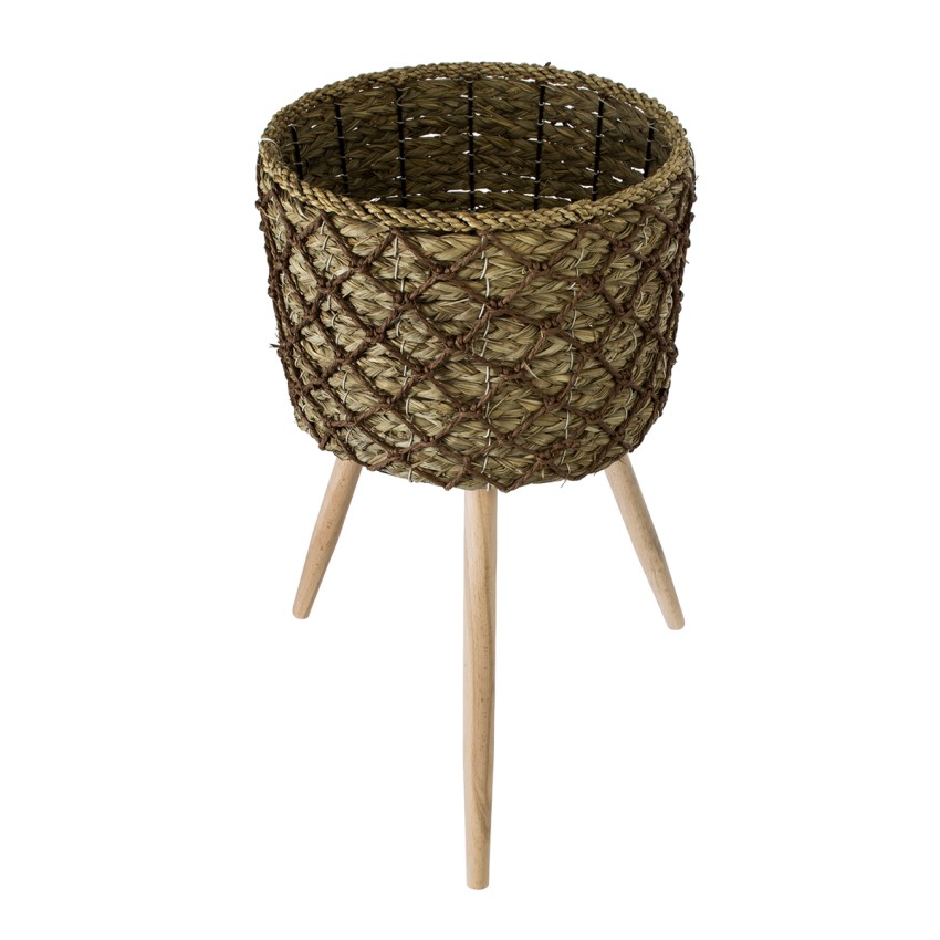 Τεχνητός Κήπος SAMOS  Διακοσμητικό Πλεκτό Καλάθι - Κασπώ Γλάστρα -  Μπεζ με Καφέ Φ32cm x Υ58cm