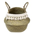 Τεχνητός Κήπος MILOS  Διακοσμητικό Ψάθινο Καλάθι - Κασπώ Γλάστρα -  Μπεζ με Μακραμέ Φ21cm x Υ26cm