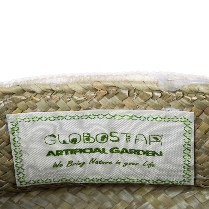 Τεχνητός Κήπος MILOS  Διακοσμητικό Ψάθινο Καλάθι - Κασπώ Γλάστρα -  Μπεζ με Μακραμέ Φ21cm x Υ26cm