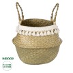 Τεχνητός Κήπος MILOS  Διακοσμητικό Ψάθινο Καλάθι - Κασπώ Γλάστρα -  Μπεζ με Μακραμέ Φ32cm x Υ28cm