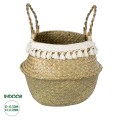 Τεχνητός Κήπος MILOS  Διακοσμητικό Ψάθινο Καλάθι - Κασπώ Γλάστρα -  Μπεζ με Μακραμέ Φ32cm x Υ28cm