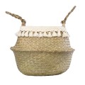 Τεχνητός Κήπος MILOS  Διακοσμητικό Ψάθινο Καλάθι - Κασπώ Γλάστρα -  Μπεζ με Μακραμέ Φ32cm x Υ28cm