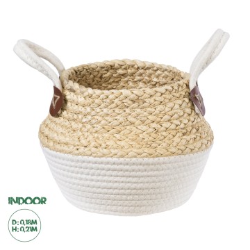 Τεχνητός Κήπος KIMOLOS  Διακοσμητικό Πλεκτό Καλάθι - Κασπώ Γλάστρα -  Μπεζ με Λευκό Φ18cm x Υ21cm