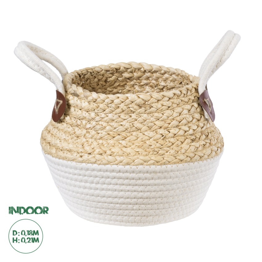 Τεχνητός Κήπος KIMOLOS  Διακοσμητικό Πλεκτό Καλάθι - Κασπώ Γλάστρα -  Μπεζ με Λευκό Φ18cm x Υ21cm