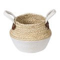 Τεχνητός Κήπος KIMOLOS  Διακοσμητικό Πλεκτό Καλάθι - Κασπώ Γλάστρα -  Μπεζ με Λευκό Φ18cm x Υ21cm
