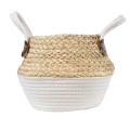 Τεχνητός Κήπος KIMOLOS  Διακοσμητικό Πλεκτό Καλάθι - Κασπώ Γλάστρα -  Μπεζ με Λευκό Φ18cm x Υ21cm