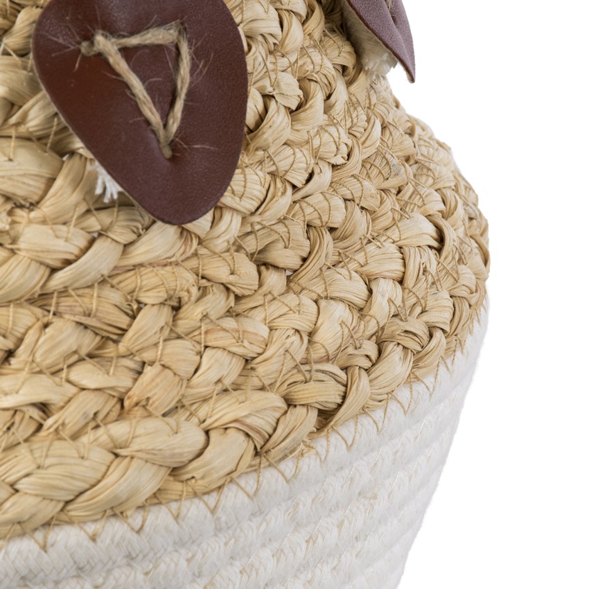 Τεχνητός Κήπος KIMOLOS  Διακοσμητικό Πλεκτό Καλάθι - Κασπώ Γλάστρα -  Μπεζ με Λευκό Φ18cm x Υ21cm