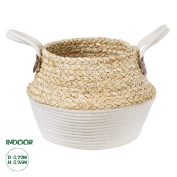 Τεχνητός Κήπος KIMOLOS  Διακοσμητικό Πλεκτό Καλάθι - Κασπώ Γλάστρα -  Μπεζ με Λευκό Φ22cm x Υ26cm
