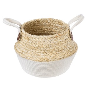 Τεχνητός Κήπος KIMOLOS  Διακοσμητικό Πλεκτό Καλάθι - Κασπώ Γλάστρα -  Μπεζ με Λευκό Φ22cm x Υ26cm