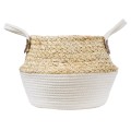 Τεχνητός Κήπος KIMOLOS  Διακοσμητικό Πλεκτό Καλάθι - Κασπώ Γλάστρα -  Μπεζ με Λευκό Φ22cm x Υ26cm