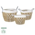Τεχνητός Κήπος SARDINIA  ΣΕΤ 3 Διακοσμητικά Πλεκτά Καλάθια - Κασπώ Γλάστρες - s Μπεζ με Μακραμέ A:Φ25cm x Υ20cm B:Φ30cm x Υ27cm C:Φ35cm x Υ30cm