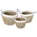 Τεχνητός Κήπος SARDINIA  ΣΕΤ 3 Διακοσμητικά Πλεκτά Καλάθια - Κασπώ Γλάστρες - s Μπεζ με Μακραμέ A:Φ25cm x Υ20cm B:Φ30cm x Υ27cm C:Φ35cm x Υ30cm