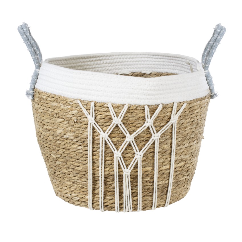 Τεχνητός Κήπος SARDINIA  ΣΕΤ 3 Διακοσμητικά Πλεκτά Καλάθια - Κασπώ Γλάστρες - s Μπεζ με Μακραμέ A:Φ25cm x Υ20cm B:Φ30cm x Υ27cm C:Φ35cm x Υ30cm