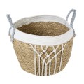 Τεχνητός Κήπος SARDINIA  ΣΕΤ 3 Διακοσμητικά Πλεκτά Καλάθια - Κασπώ Γλάστρες - s Μπεζ με Μακραμέ A:Φ25cm x Υ20cm B:Φ30cm x Υ27cm C:Φ35cm x Υ30cm