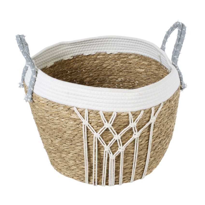 Τεχνητός Κήπος SARDINIA  ΣΕΤ 3 Διακοσμητικά Πλεκτά Καλάθια - Κασπώ Γλάστρες - s Μπεζ με Μακραμέ A:Φ25cm x Υ20cm B:Φ30cm x Υ27cm C:Φ35cm x Υ30cm