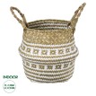 Τεχνητός Κήπος SYMI  Διακοσμητικό Ψάθινο Καλάθι - Κασπώ Γλάστρα -  Μπεζ με Λευκό Φ18cm x Υ20cm