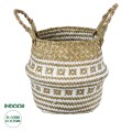 Τεχνητός Κήπος SYMI  Διακοσμητικό Ψάθινο Καλάθι - Κασπώ Γλάστρα -  Μπεζ με Λευκό Φ18cm x Υ20cm