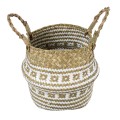 Τεχνητός Κήπος SYMI  Διακοσμητικό Ψάθινο Καλάθι - Κασπώ Γλάστρα -  Μπεζ με Λευκό Φ18cm x Υ20cm
