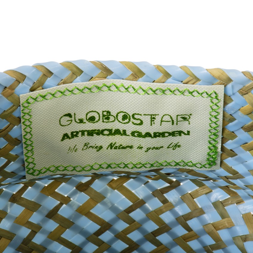 Τεχνητός Κήπος SKYROS  Διακοσμητικό Ψάθινο Καλάθι - Κασπώ Γλάστρα -  Μπλε με Καφέ Φ18cm x Υ20cm