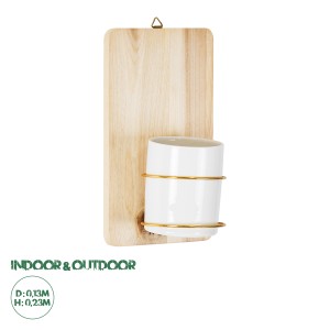 Τεχνητός Κήπος IKARIA  Επιτοίχιο Πήλινο Κεραμικό Κασπώ Γλάστρα με Ξύλινη Βάση -  Μπεζ με Λευκό & Χρυσό Φ13cm x Υ23cm