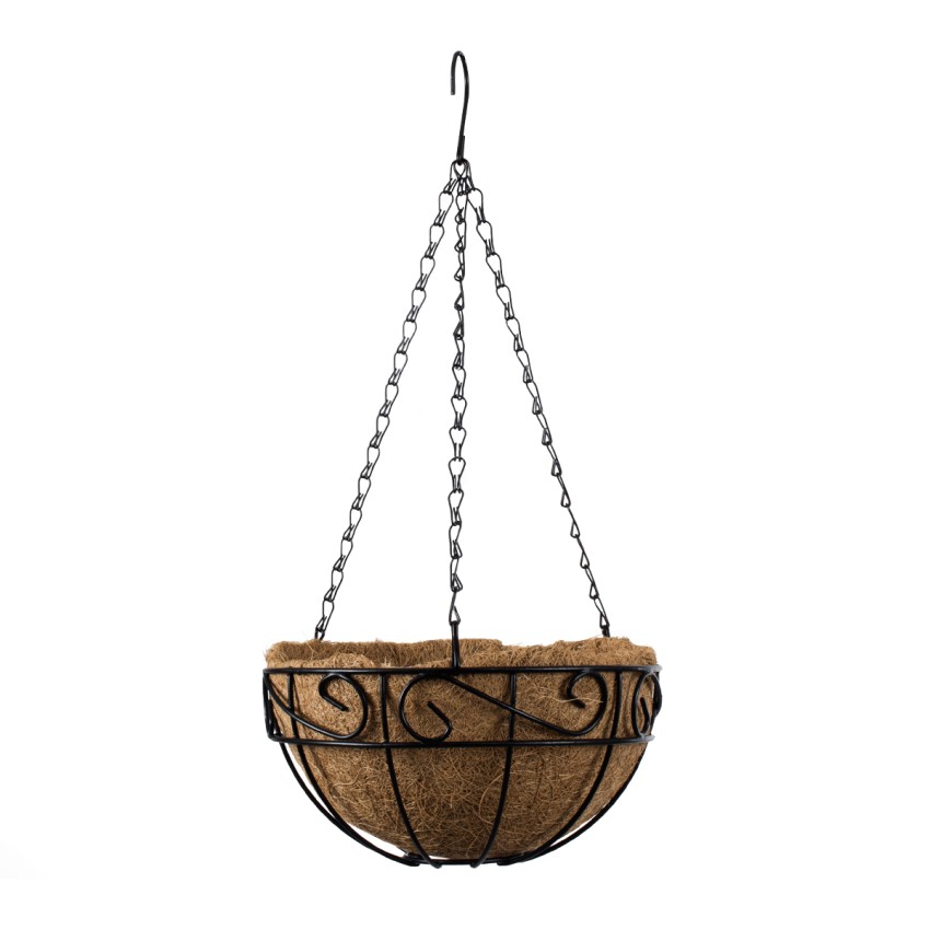 Τεχνητός Κήπος KARYSTOS  Κρεμαστό Κασπώ Γλάστρα -  από Φλοιό Καρύδας Καφέ με Μαύρο Φ25cm x Υ15cm