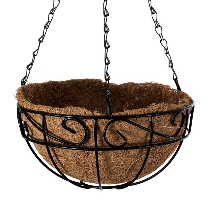 Τεχνητός Κήπος KARYSTOS  Κρεμαστό Κασπώ Γλάστρα -  από Φλοιό Καρύδας Καφέ με Μαύρο Φ25cm x Υ15cm