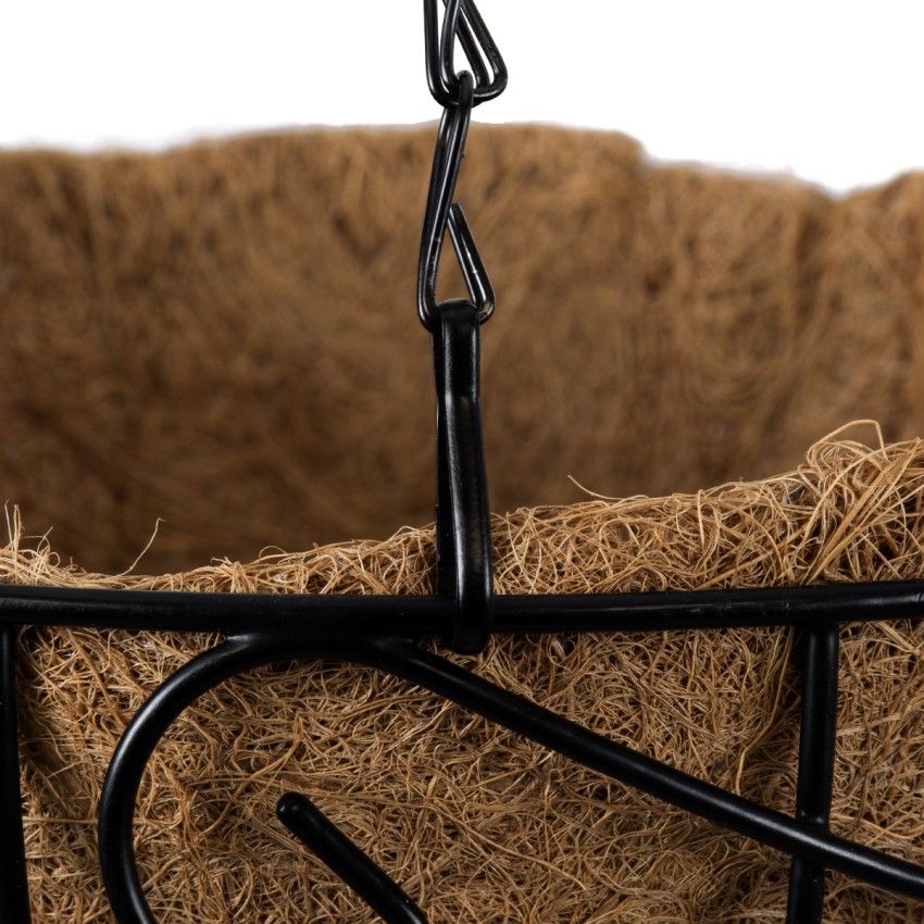 Τεχνητός Κήπος KARYSTOS  Κρεμαστό Κασπώ Γλάστρα -  από Φλοιό Καρύδας Καφέ με Μαύρο Φ25cm x Υ15cm