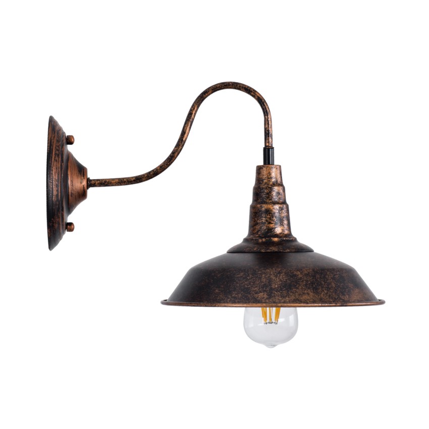 GLOBOSTAR® RAY  Vintage Φωτιστικό Τοίχου - Απλίκα με Ντουί 1 x E27 AC 220-240V IP20 - Χάλκινο Εφέ Σκουριάς - Μ26 x Π37 x Υ32cm