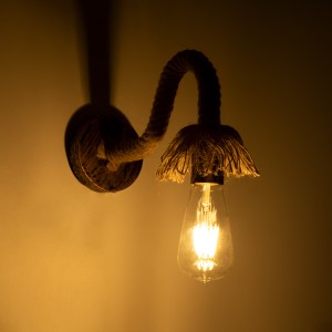 FLEDI  Vintage Επιτοίχιο Φωτιστικό Απλίκα Μονόφωτο 1 x E27 IP20 Χάλκινο Μέταλλο με Μπεζ Σχοινί - Μ10 x Π25 x Υ15cm