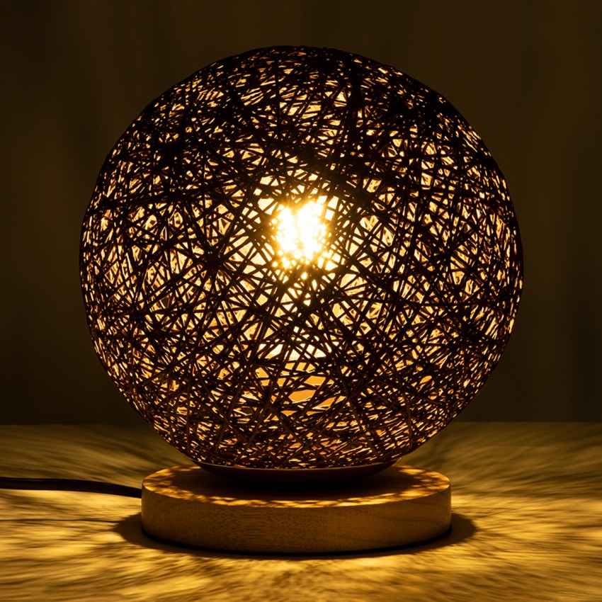 GLOBOSTAR® OCEANA  Boho Επιτραπέζιο Φωτιστικό Πορτατίφ με Ντουί 1 x E27 AC 220-240V IP20 - Καφέ & Μπεζ - M20 x Π20 x Υ22cm