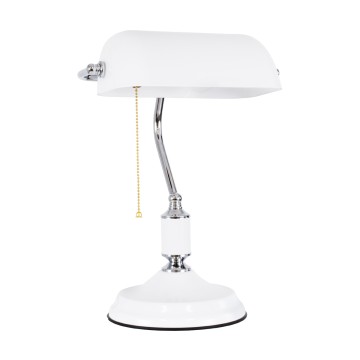 LIBRARY  Vintage Επιτραπέζιο Φωτιστικό Πορτατίφ Μονόφωτο Μεταλλικό Χρώμιο Νίκελ με Λευκό Καπέλο Μ26.5 x Π19 x Υ38cm