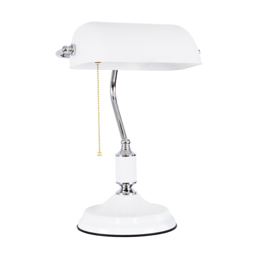 LIBRARY  Vintage Επιτραπέζιο Φωτιστικό Πορτατίφ Μονόφωτο Μεταλλικό Χρώμιο Νίκελ με Λευκό Καπέλο Μ26.5 x Π19 x Υ38cm