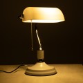 LIBRARY  Vintage Επιτραπέζιο Φωτιστικό Πορτατίφ Μονόφωτο Μεταλλικό Χρώμιο Νίκελ με Λευκό Καπέλο Μ26.5 x Π19 x Υ38cm