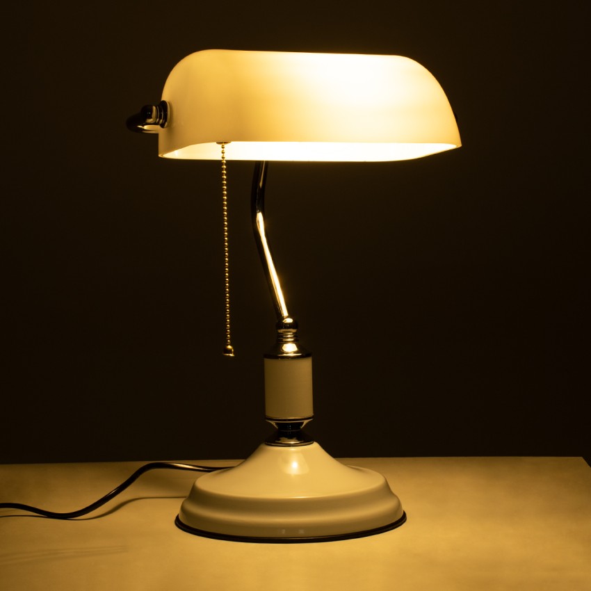 LIBRARY  Vintage Επιτραπέζιο Φωτιστικό Πορτατίφ Μονόφωτο Μεταλλικό Χρώμιο Νίκελ με Λευκό Καπέλο Μ26.5 x Π19 x Υ38cm