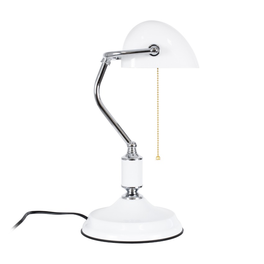 LIBRARY  Vintage Επιτραπέζιο Φωτιστικό Πορτατίφ Μονόφωτο Μεταλλικό Χρώμιο Νίκελ με Λευκό Καπέλο Μ26.5 x Π19 x Υ38cm