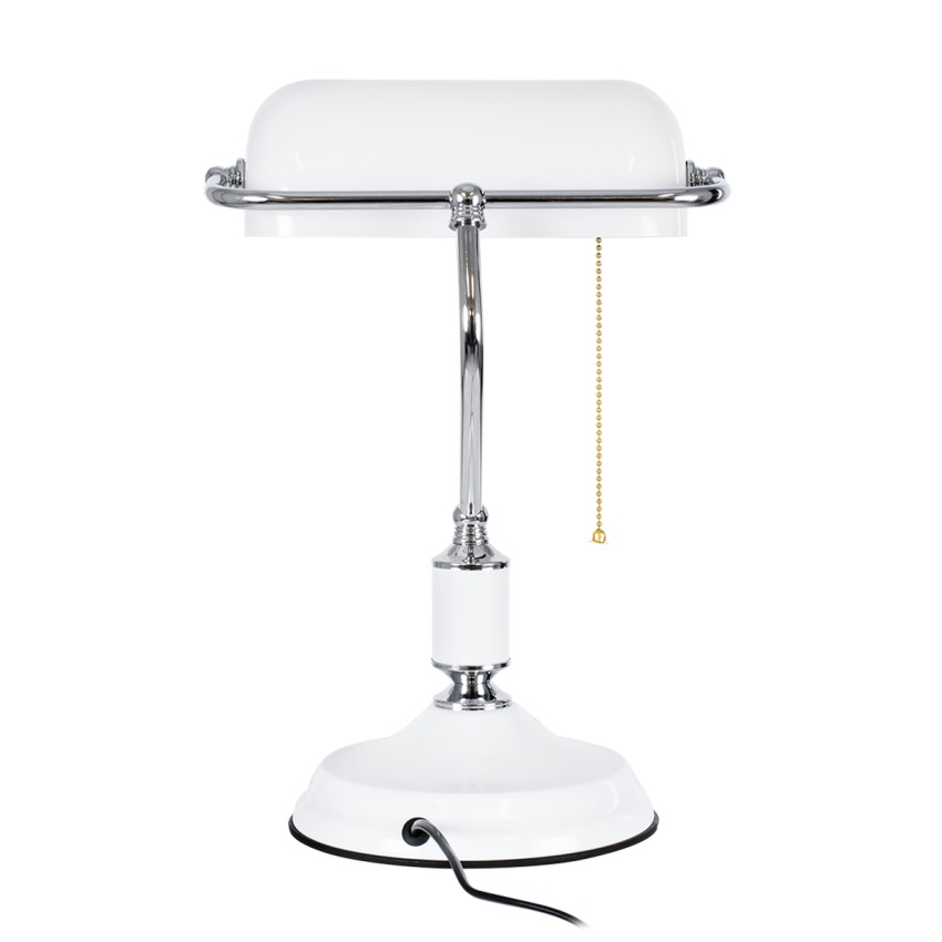 LIBRARY  Vintage Επιτραπέζιο Φωτιστικό Πορτατίφ Μονόφωτο Μεταλλικό Χρώμιο Νίκελ με Λευκό Καπέλο Μ26.5 x Π19 x Υ38cm