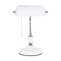 LIBRARY  Vintage Επιτραπέζιο Φωτιστικό Πορτατίφ Μονόφωτο Μεταλλικό Χρώμιο Νίκελ με Λευκό Καπέλο Μ26.5 x Π19 x Υ38cm