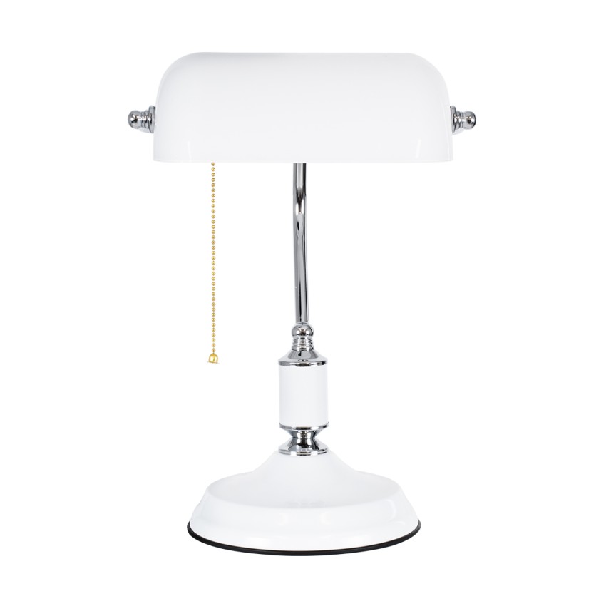 LIBRARY  Vintage Επιτραπέζιο Φωτιστικό Πορτατίφ Μονόφωτο Μεταλλικό Χρώμιο Νίκελ με Λευκό Καπέλο Μ26.5 x Π19 x Υ38cm