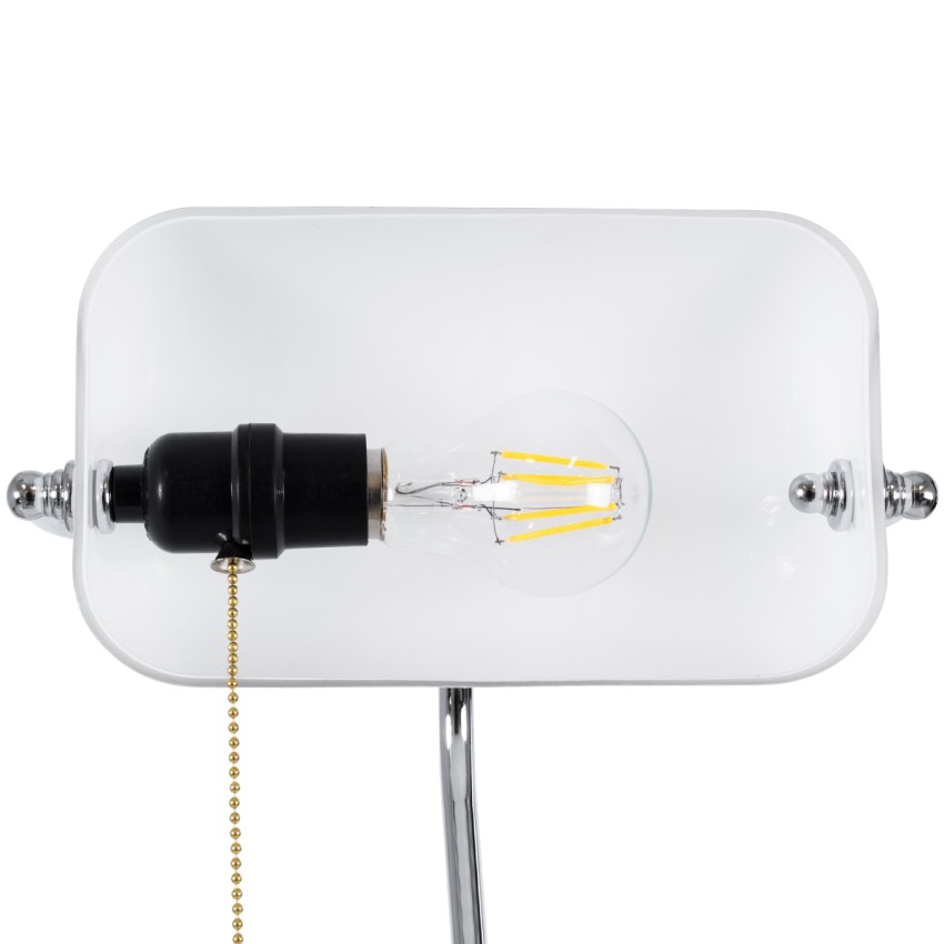 LIBRARY  Vintage Επιτραπέζιο Φωτιστικό Πορτατίφ Μονόφωτο Μεταλλικό Χρώμιο Νίκελ με Λευκό Καπέλο Μ26.5 x Π19 x Υ38cm