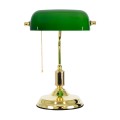 LIBRARY  Vintage Επιτραπέζιο Φωτιστικό Πορτατίφ Μονόφωτο Χρυσό Μεταλλικό με Γυαλίνο Πράσινο Καπέλο Μ26.5 x Π19 x Υ38cm