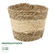 Τεχνητός Κήπος KYTHIRA  Διακοσμητικό Πλεκτό Καλάθι - Κασπώ Γλάστρα -  Μπεζ με Λευκό Φ18cm x Υ15cm