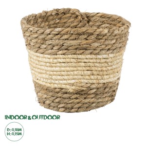 Τεχνητός Κήπος KYTHIRA  Διακοσμητικό Πλεκτό Καλάθι - Κασπώ Γλάστρα -  Μπεζ με Λευκό Φ18cm x Υ15cm