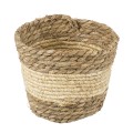 Τεχνητός Κήπος KYTHIRA  Διακοσμητικό Πλεκτό Καλάθι - Κασπώ Γλάστρα -  Μπεζ με Λευκό Φ18cm x Υ15cm